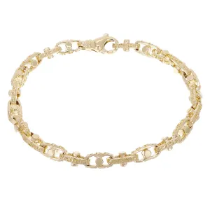 10k Yellow Gold Handmade Greek Key Link Chain Bracelet 7" - 9" 6mm