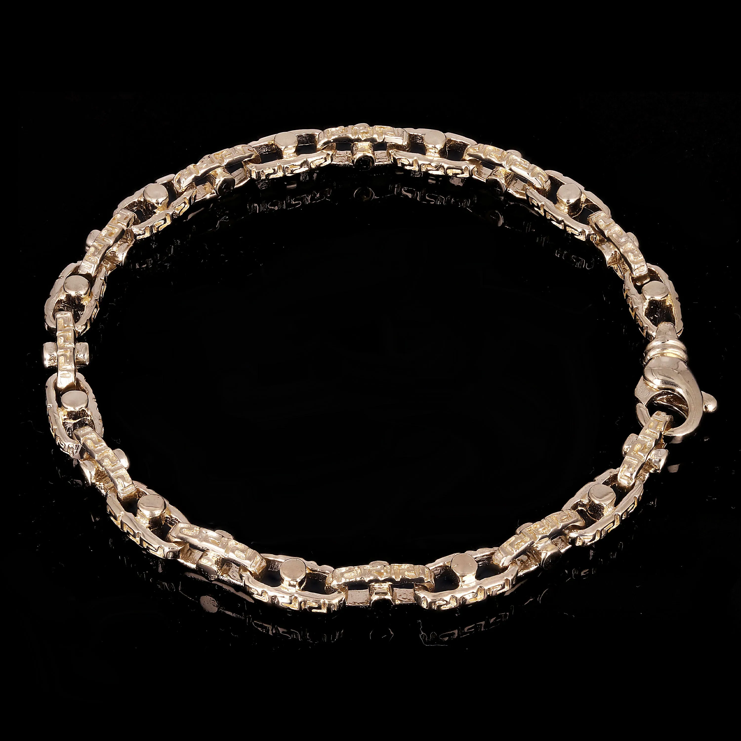 10k Yellow Gold Handmade Greek Key Link Chain Bracelet 7" - 9" 6mm