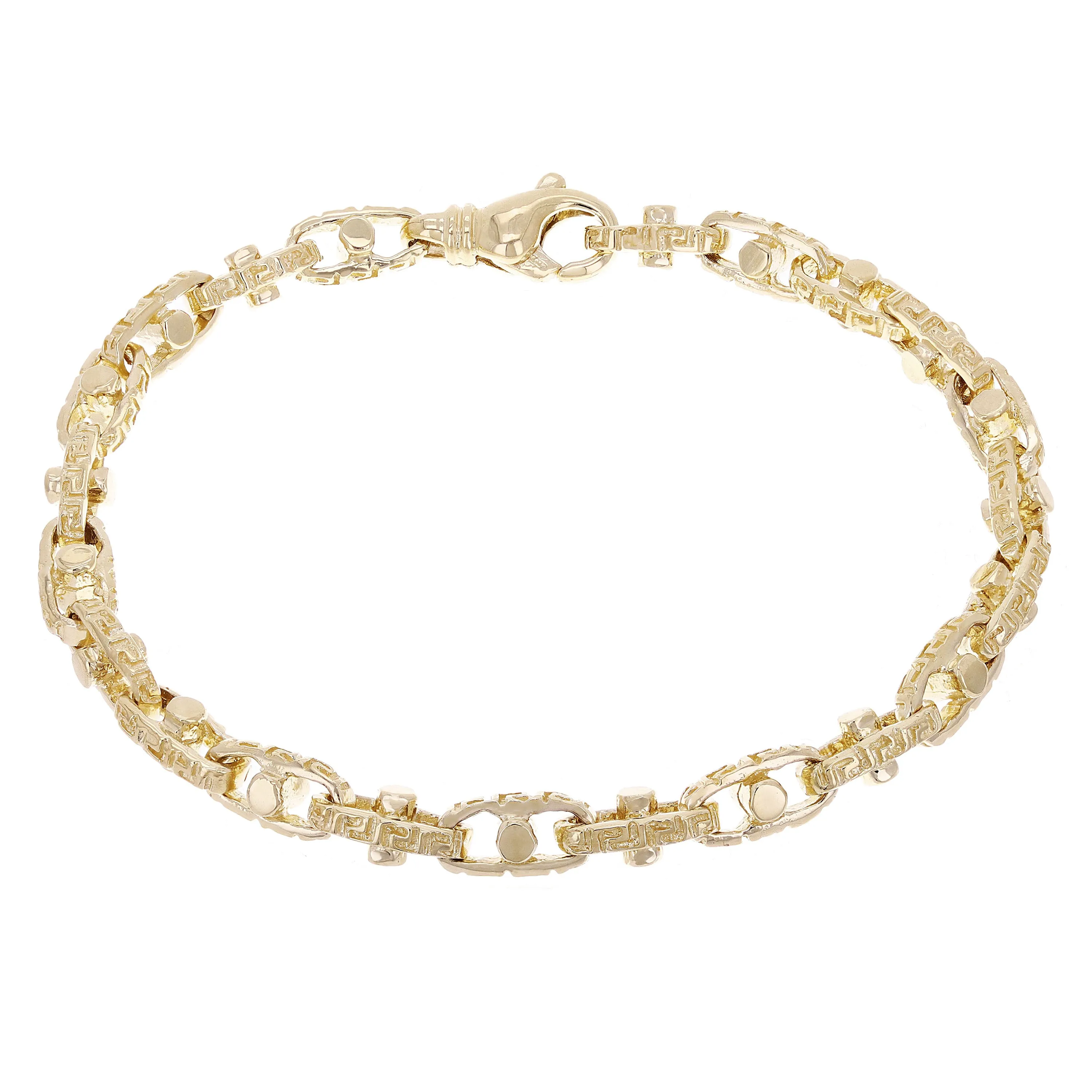 10k Yellow Gold Handmade Greek Key Link Chain Bracelet 7" - 9" 6mm