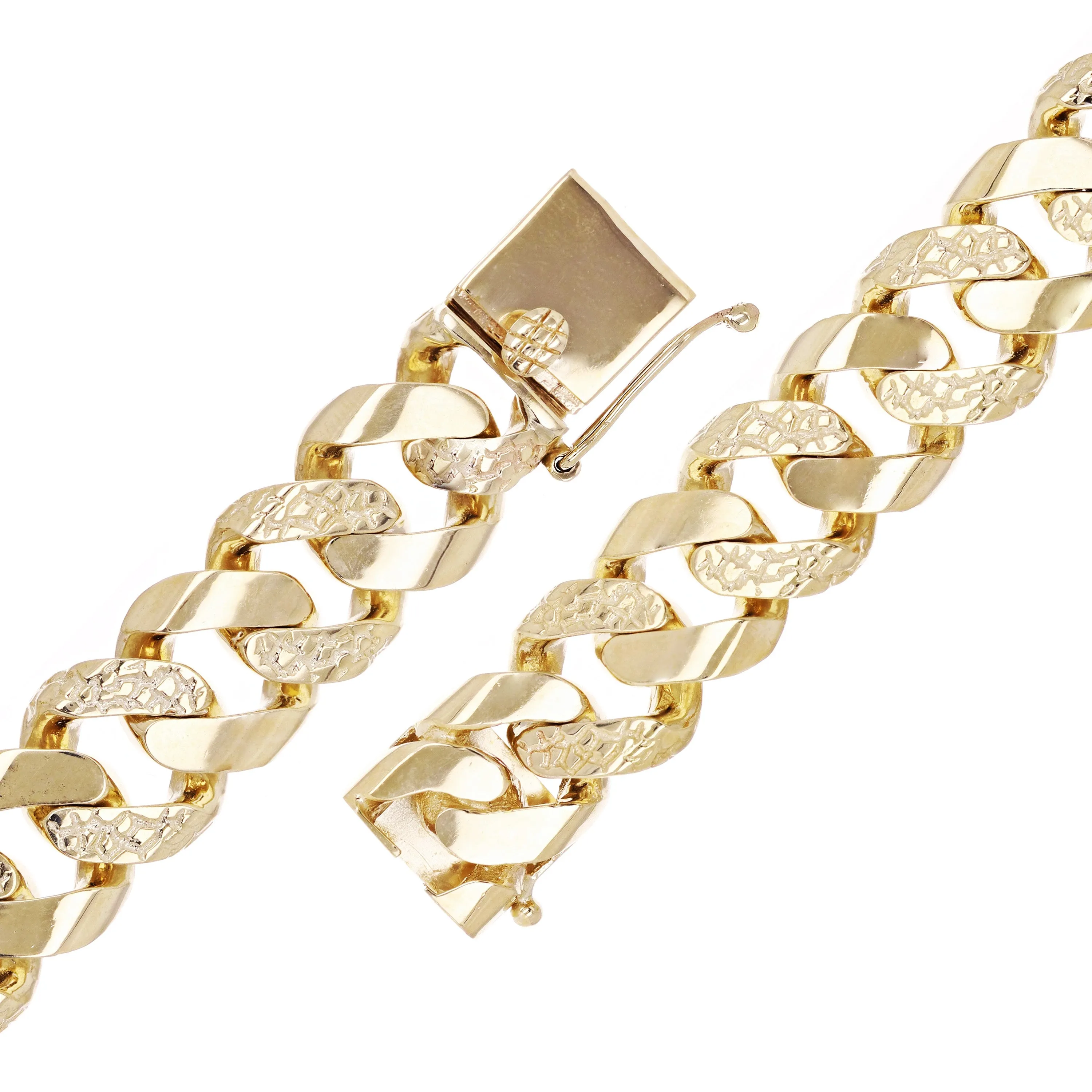 10k Yellow Gold Nugget Curb Cuban Link Chain Bracelet 7.5" - 9.5" 19mm