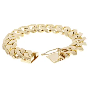 10k Yellow Gold Nugget Curb Cuban Link Chain Bracelet 7.5" - 9.5" 19mm