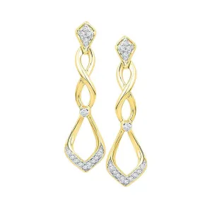 10K Yellow Gold Round Diamond Cascading Teardrop Dangle Earrings 1/10 Cttw