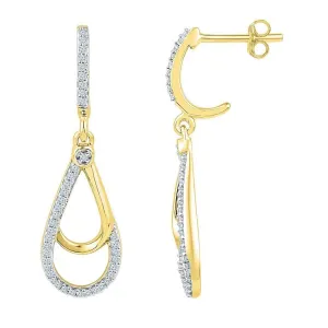 10K Yellow Gold Round Diamond Teardrop Dangle Screwback Earrings 1/4 Cttw