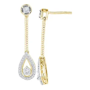 10K Yellow Gold Round Diamond Teardrop Screwback Dangle Earrings 1/4 Cttw