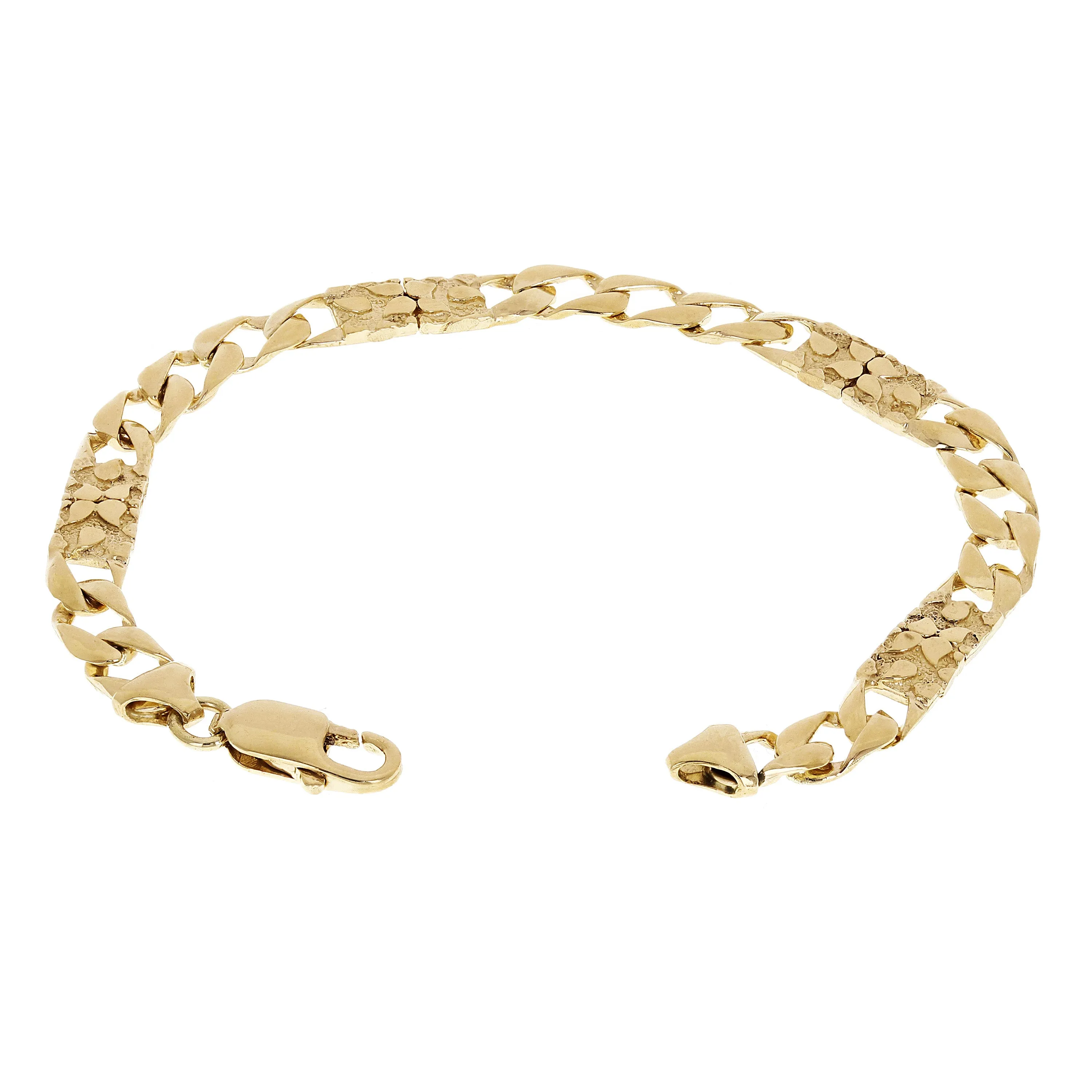 10k Yellow Gold Solid Cuban & Nugget Link Chain Bracelet 10" 6.5mm 15  grams