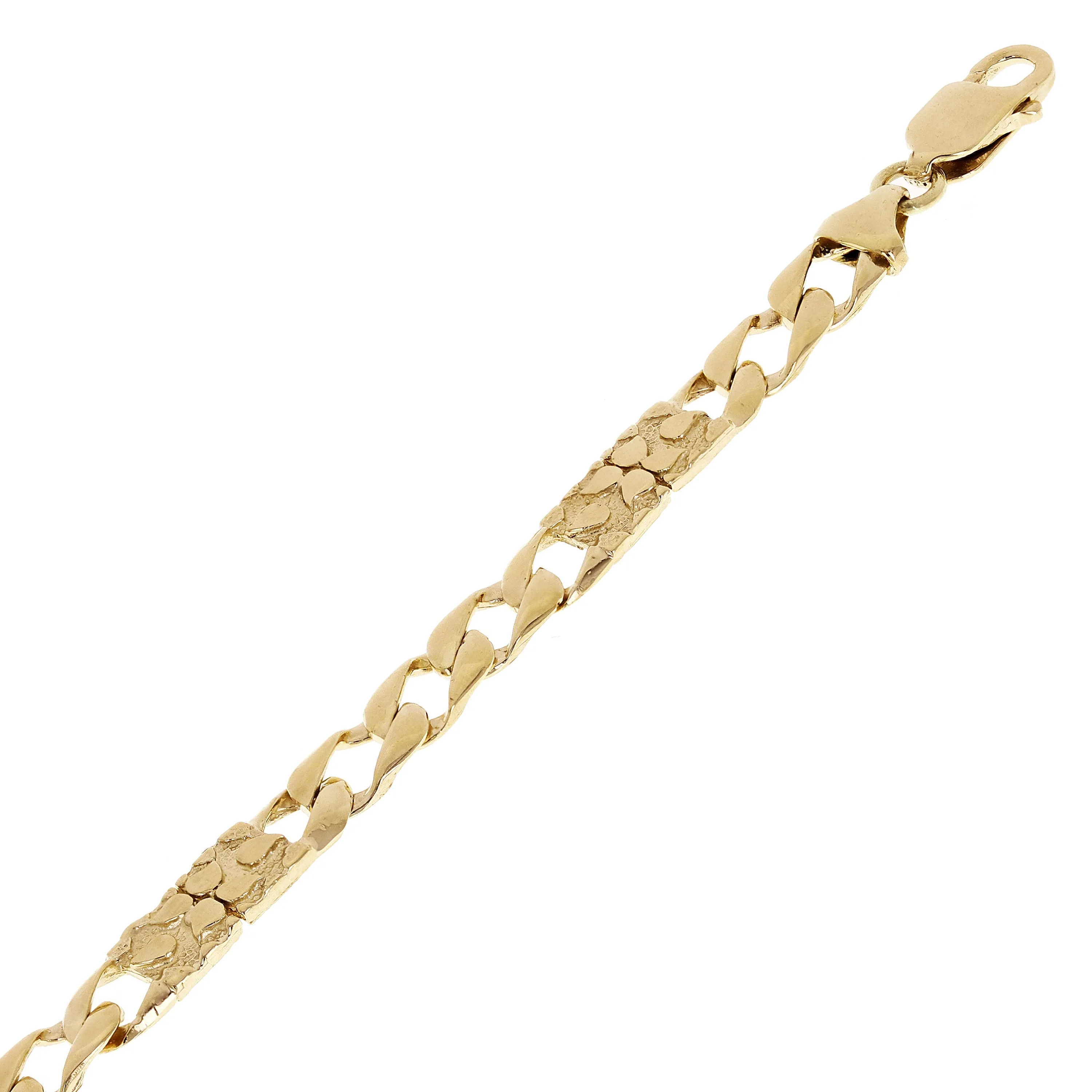 10k Yellow Gold Solid Cuban & Nugget Link Chain Bracelet 10" 6.5mm 15  grams