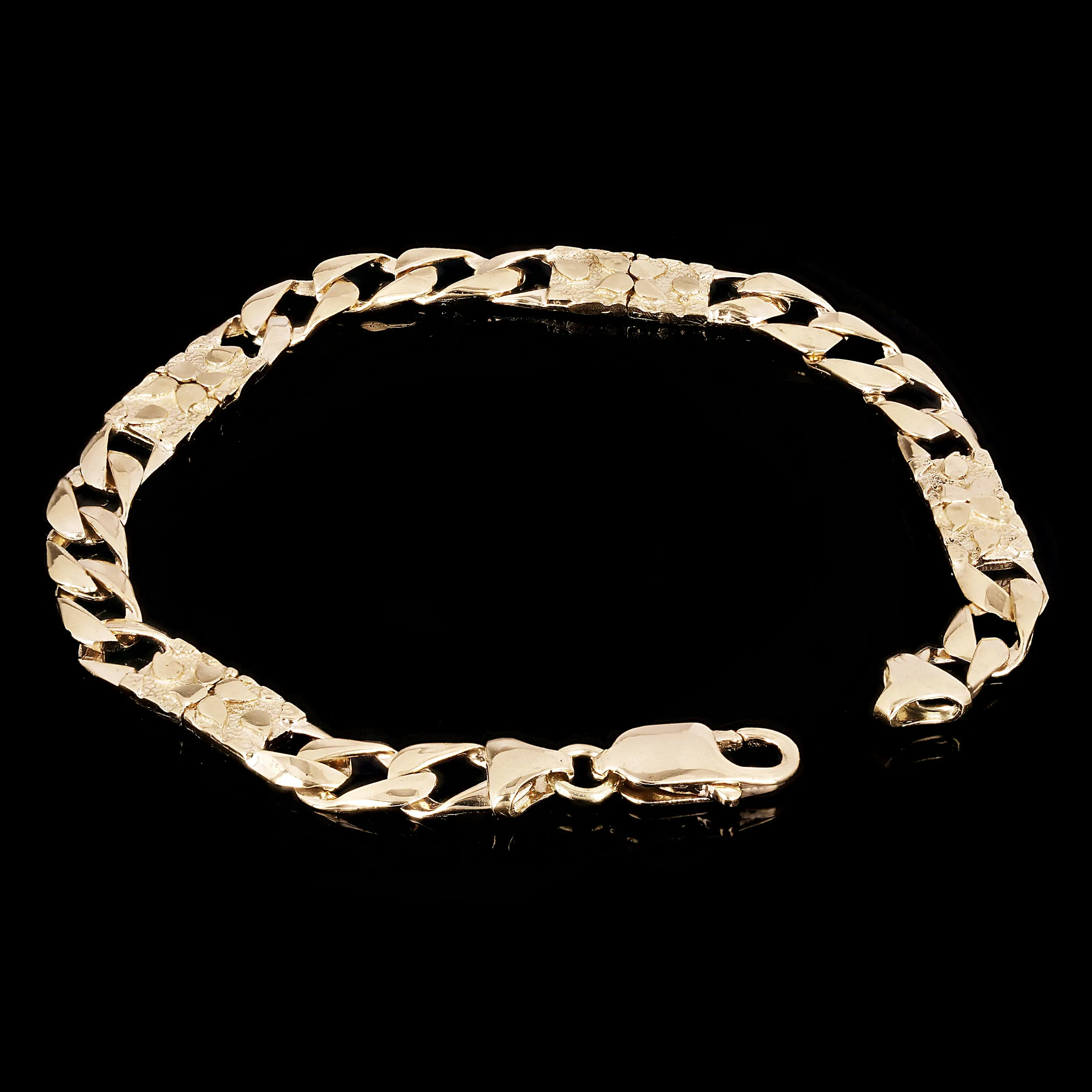10k Yellow Gold Solid Cuban & Nugget Link Chain Bracelet 10" 6.5mm 15  grams