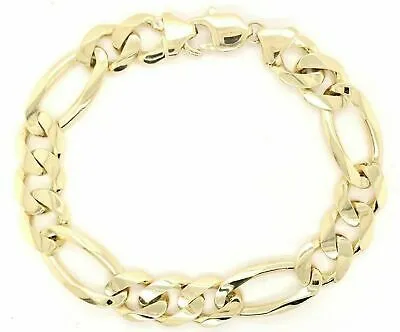 10k Yellow Gold Solid Figaro Link Chain Bracelet 8.5" 12.7mm 40 grams