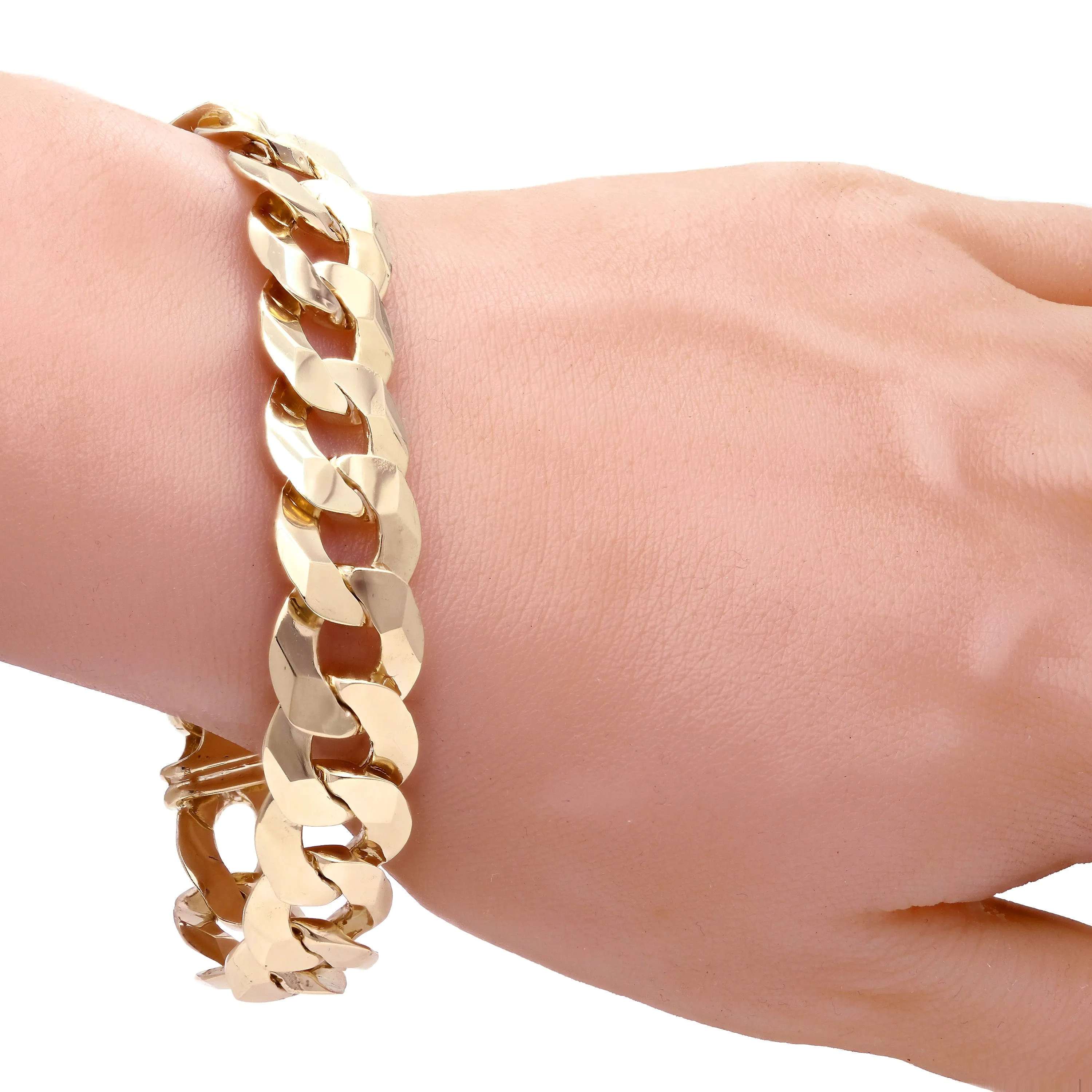 10k Yellow Gold Solid Flat Cuban Curb Chain Bracelet 7" - 9" 15.4mm