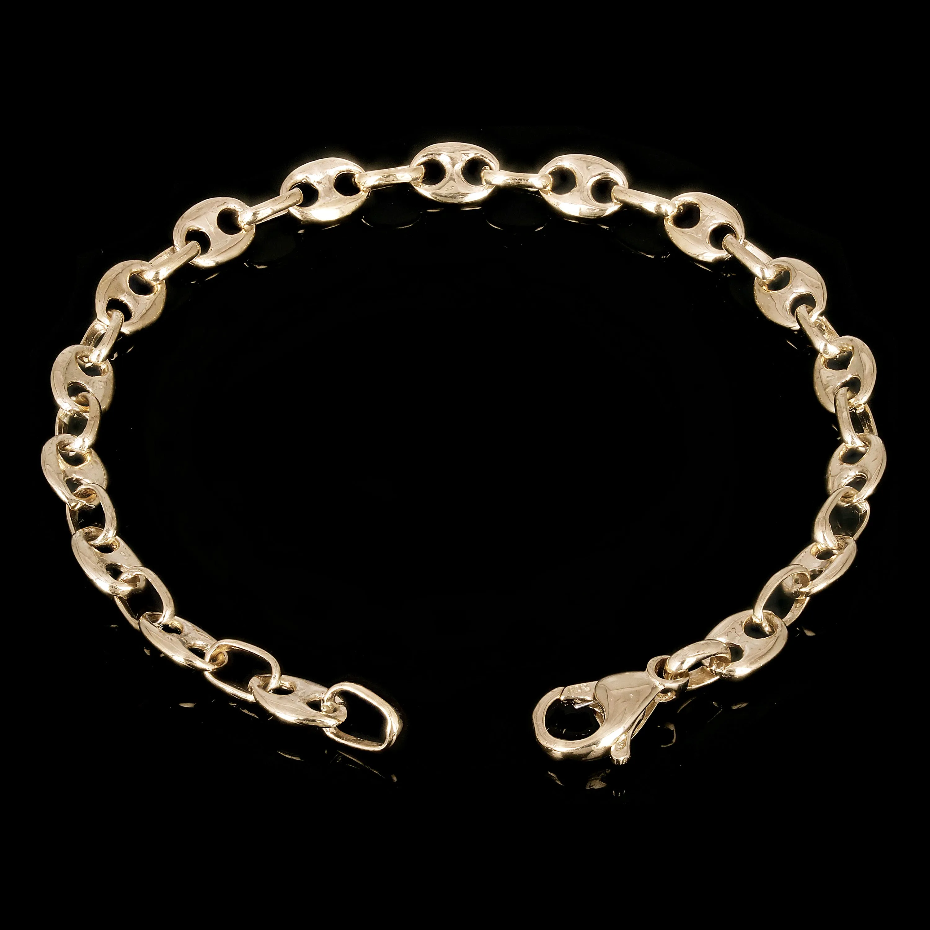 10k Yellow Gold Solid  Mariner Anchor Link Chain Bracelet 7" - 9" 6.4mm