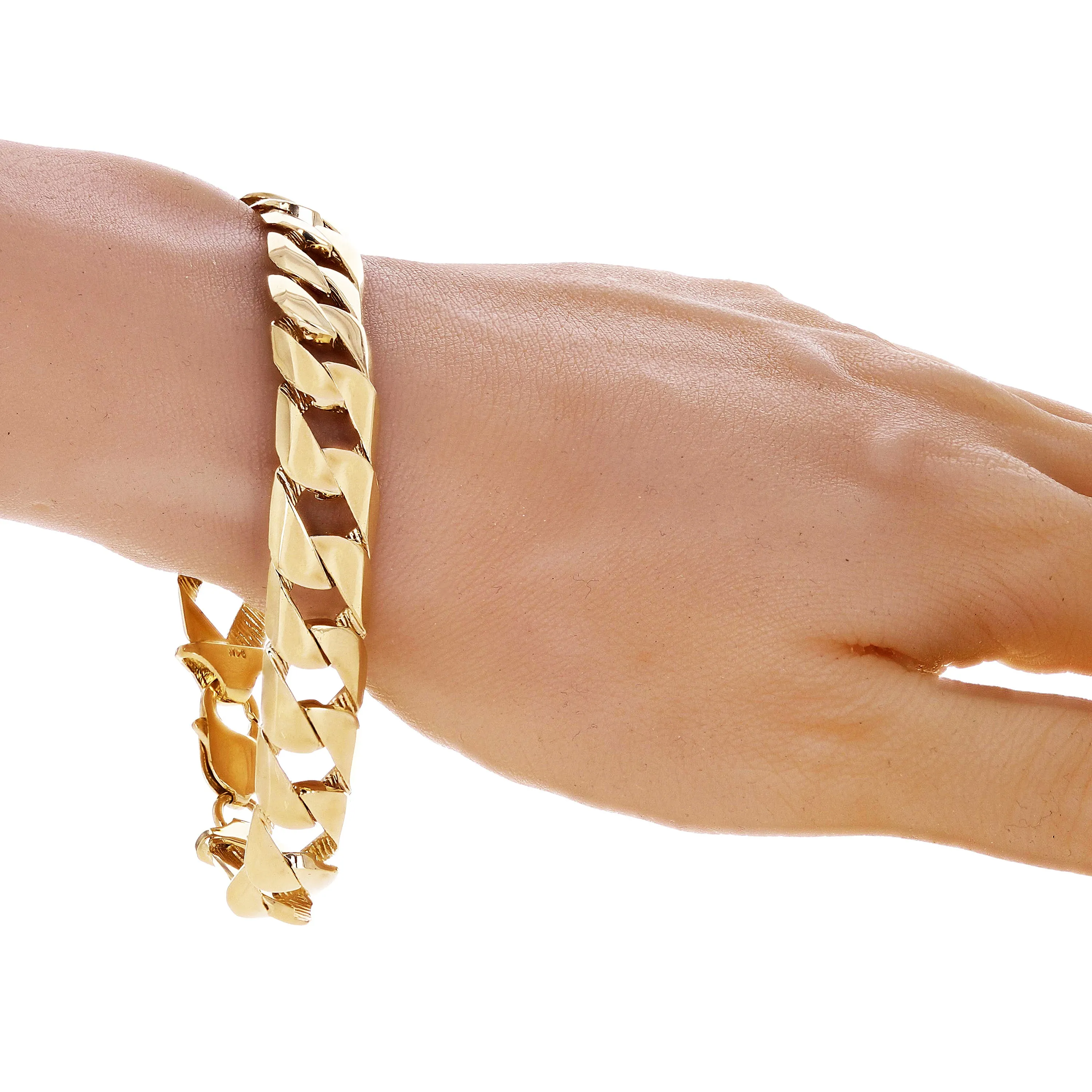 10K Yellow Gold Square Curb Cuban Link Chain Bracelet 7" - 9.5" 12.7mm