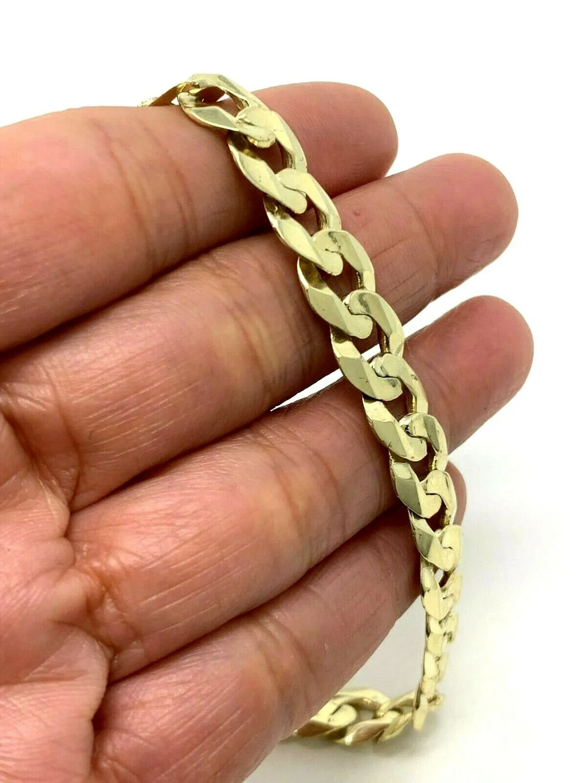 10k Yellow White or Rose Gold Flat Cuban Curb Link Chain Bracelet 7" - 9" 9mm