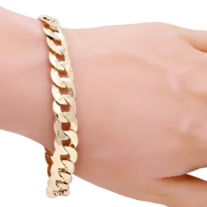 10k Yellow White or Rose Gold Flat Cuban Curb Link Chain Bracelet 7" - 9" 9mm