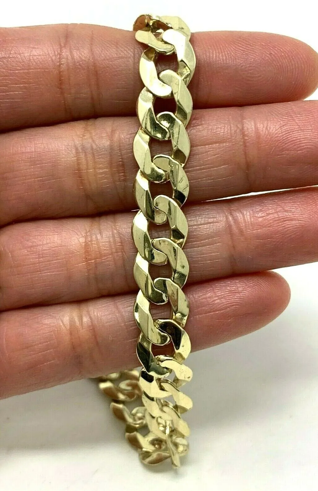 10k Yellow White or Rose Gold Flat Cuban Curb Link Chain Bracelet 7" - 9" 9mm
