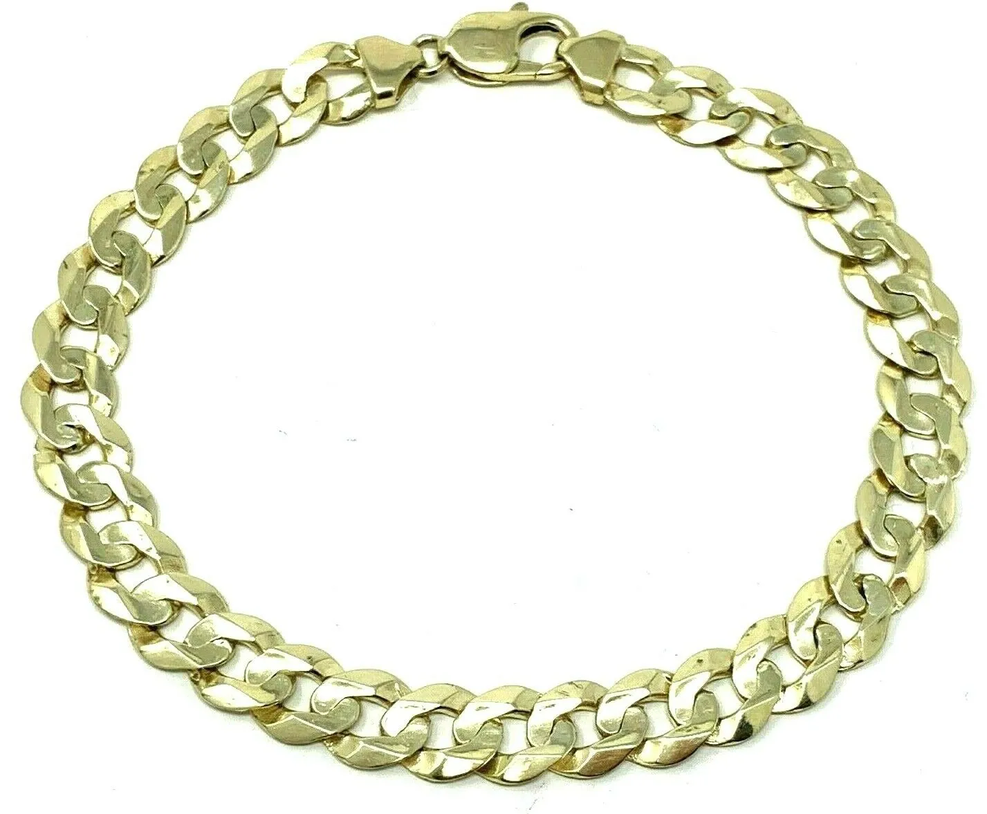 10k Yellow White or Rose Gold Flat Cuban Curb Link Chain Bracelet 7" - 9" 9mm