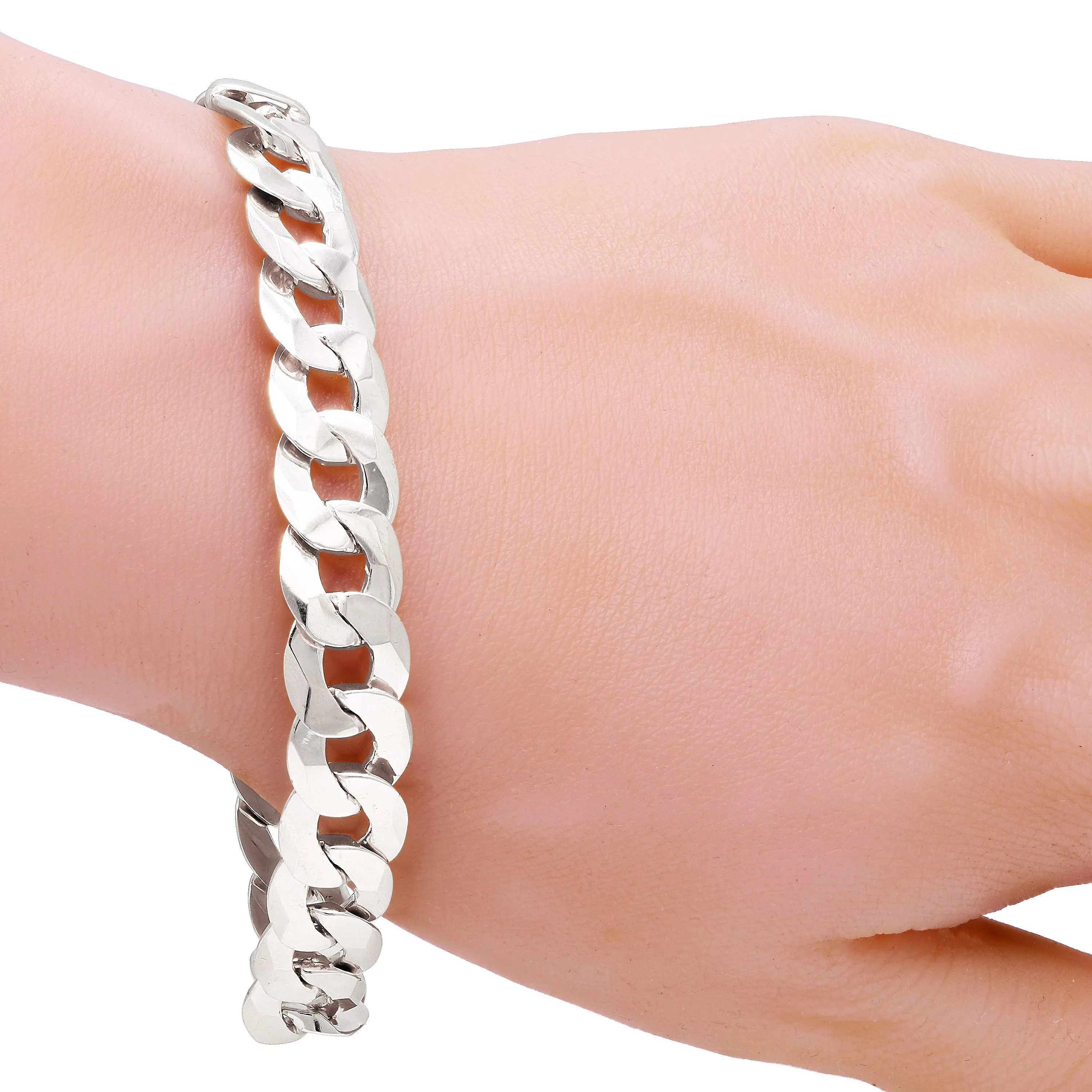 10k Yellow White or Rose Gold Flat Cuban Curb Link Chain Bracelet 7" - 9" 9mm
