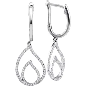 10kt White Gold Womens Round Diamond Double Nested Teardrop Dangle Earrings 1/3 Cttw