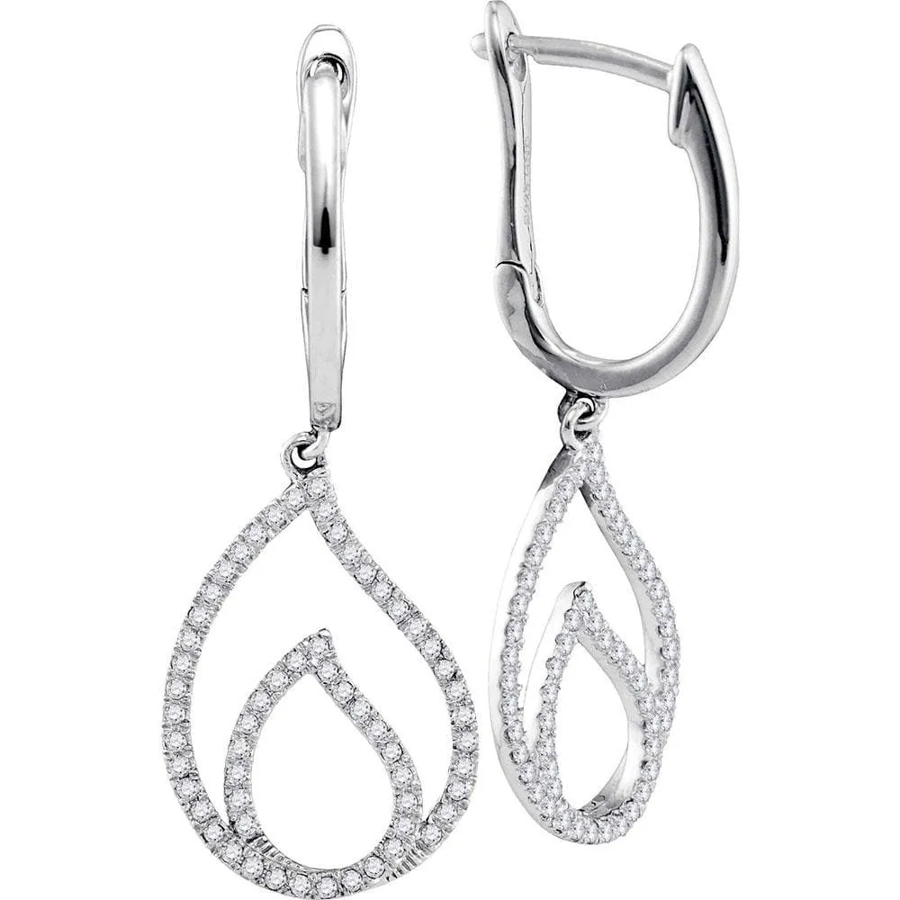 10kt White Gold Womens Round Diamond Double Nested Teardrop Dangle Earrings 1/3 Cttw