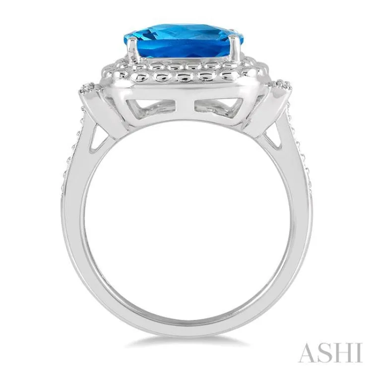 10x10 MM Cushion Shape Blue Topaz and 1/50 ctw Round Cut Diamond Semi Precious Ring in Sterling Silver
