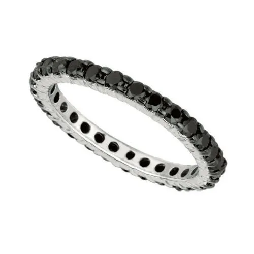 1.10 Carat Black Diamond Eternity Ring Band 14K White Gold