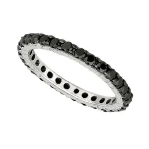 1.10 Carat Black Diamond Eternity Ring Band 14K White Gold