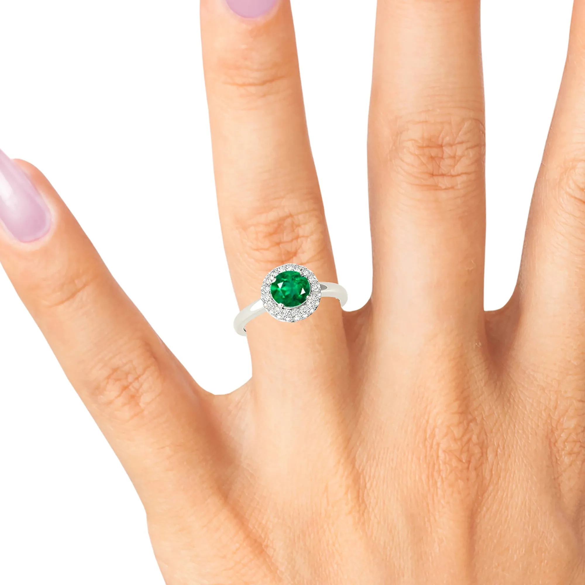 1.15 ct. Genuine Emerald Ring with 3D Halo And Solitaire Shank