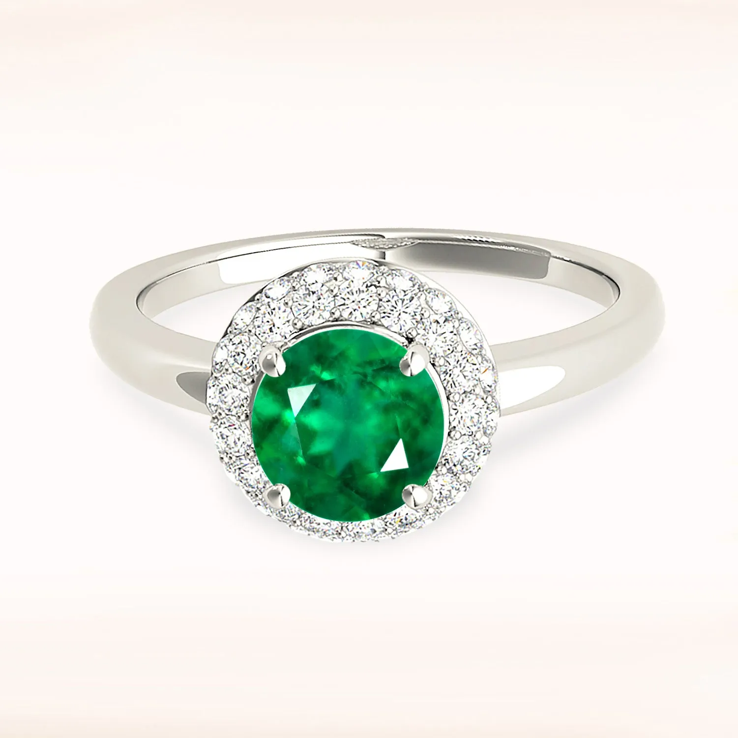 1.15 ct. Genuine Emerald Ring with 3D Halo And Solitaire Shank