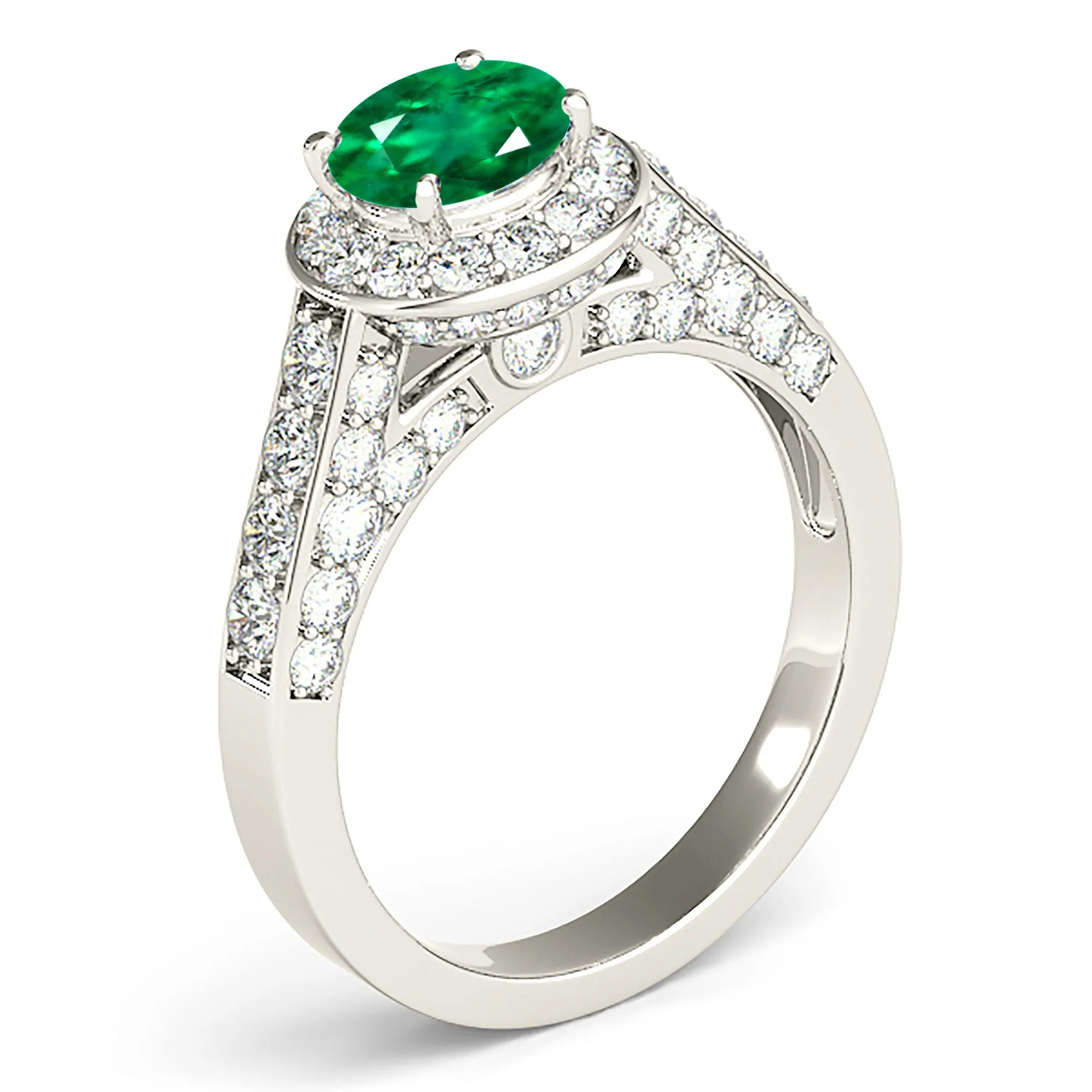 1.15 ct. Genuine Emerald Ring With Diamond Wrap Around Halo