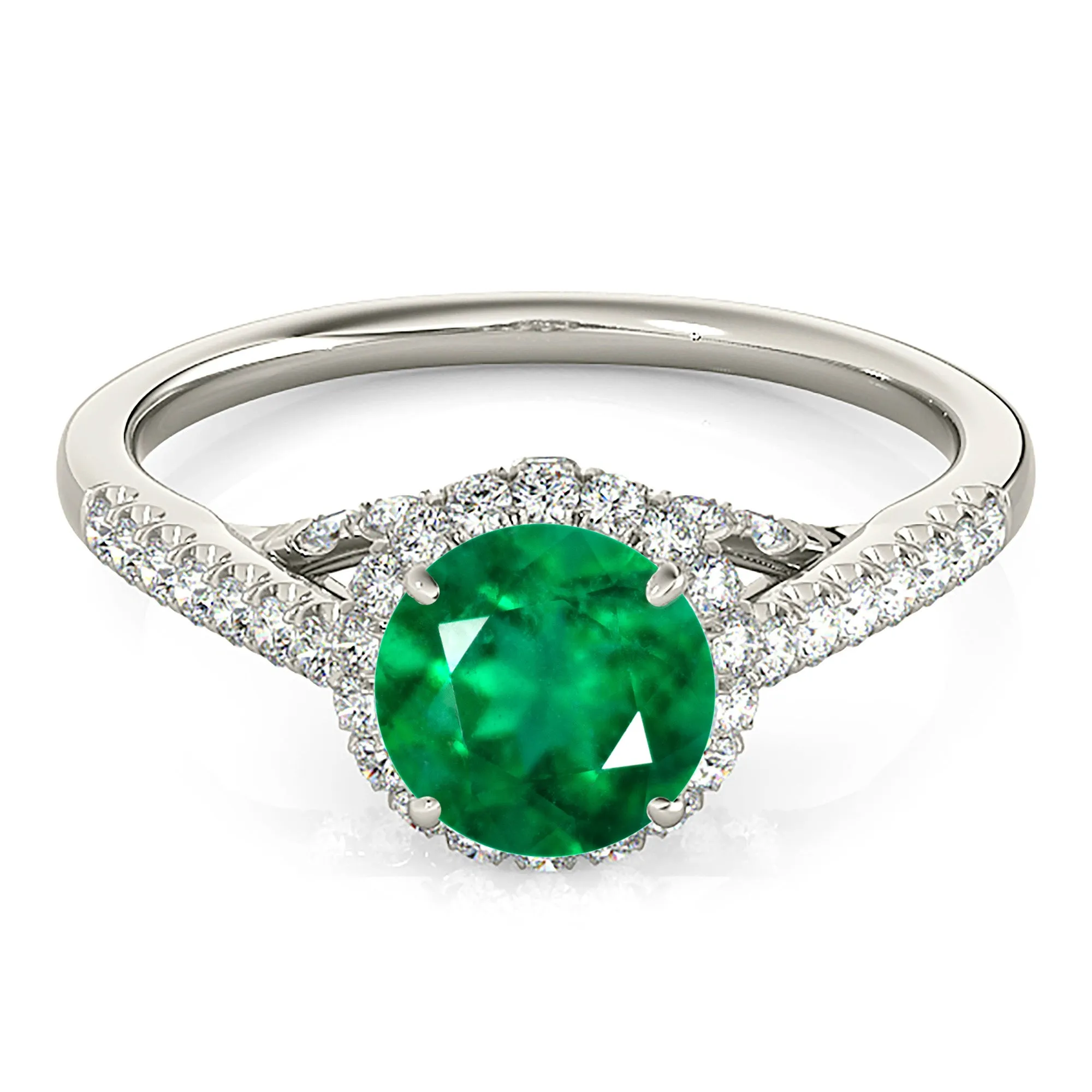 1.15 ct. Genuine Emerald Ring With Halo And Fancy Diamond Band
