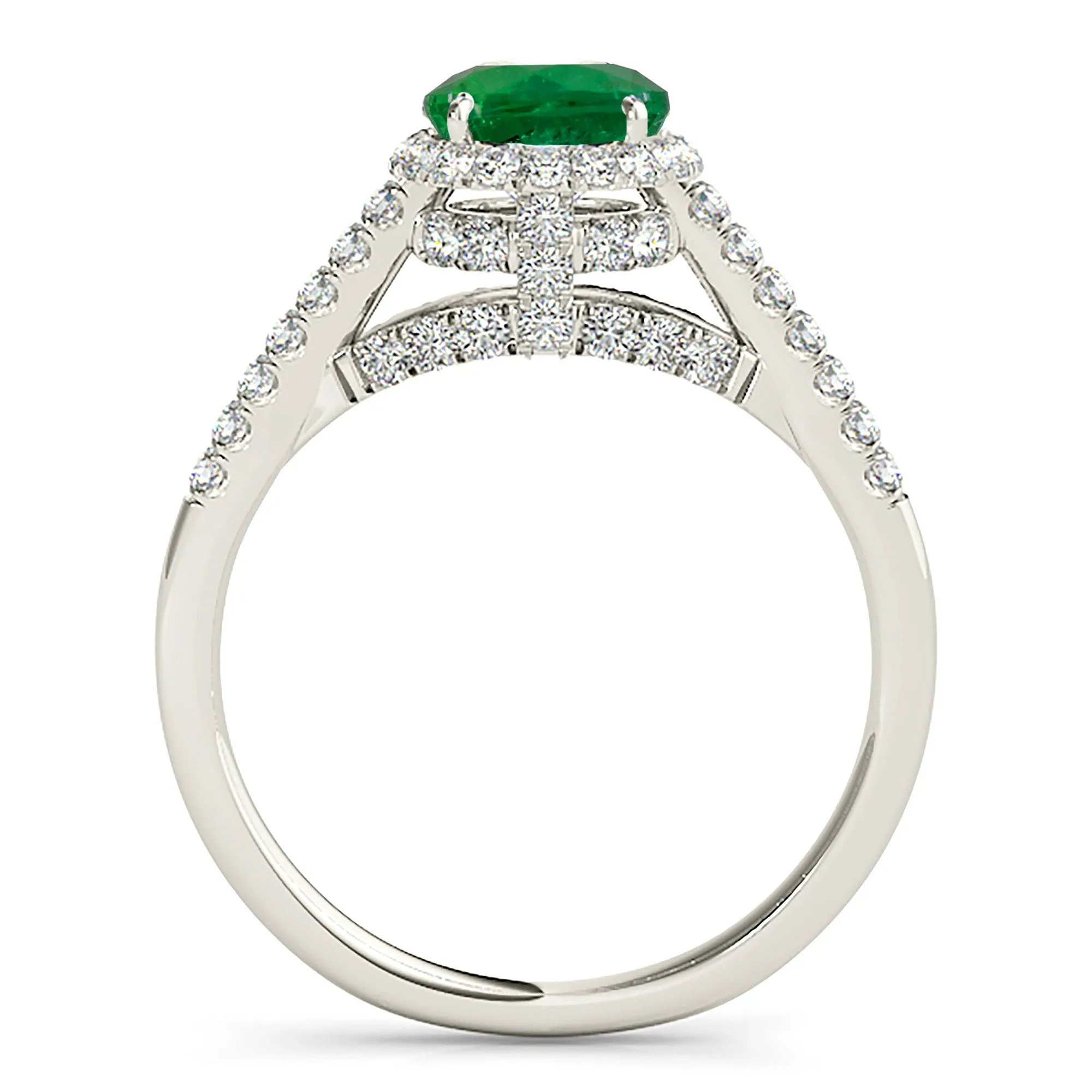 1.15 ct. Genuine Emerald Ring With Halo And Fancy Diamond Band