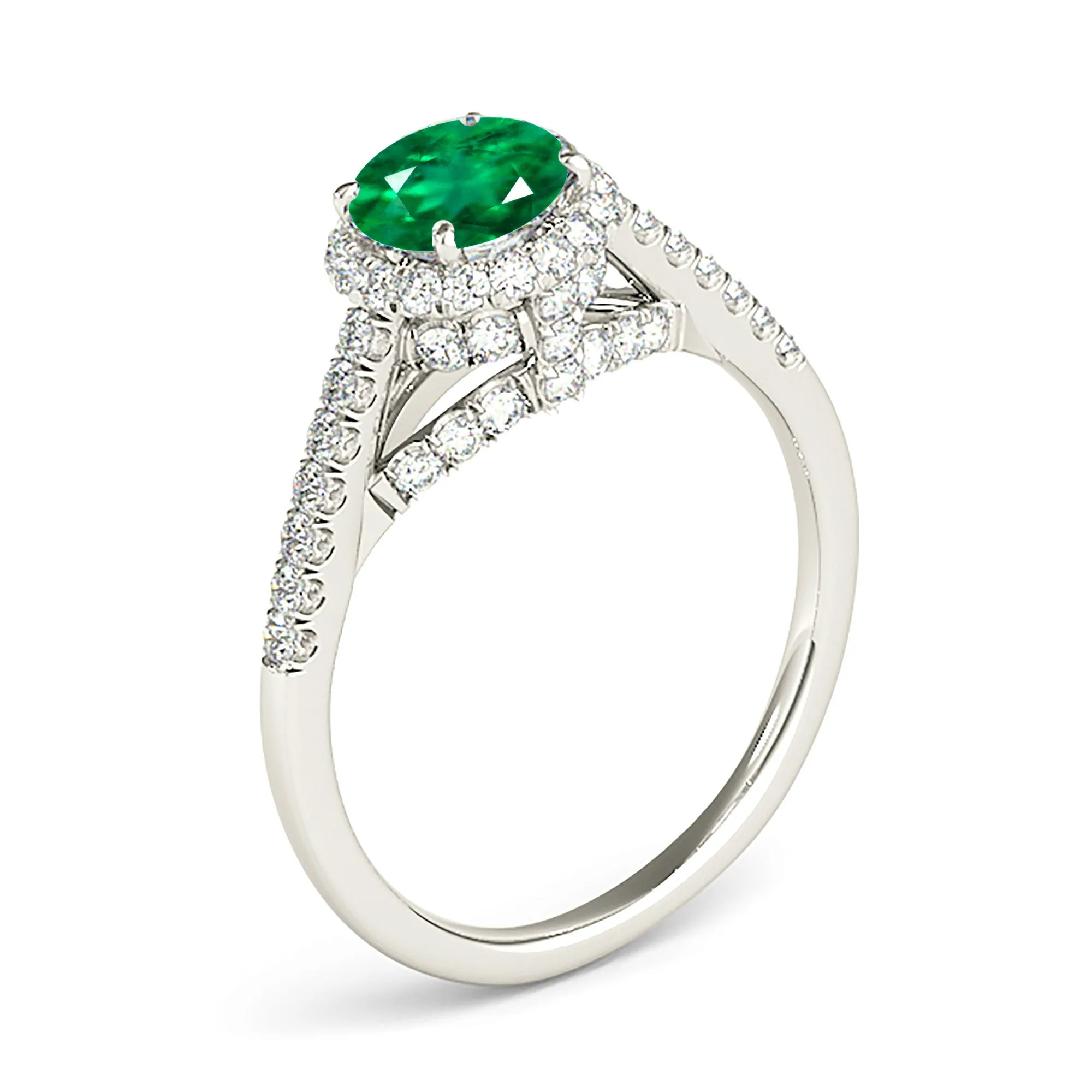1.15 ct. Genuine Emerald Ring With Halo And Fancy Diamond Band