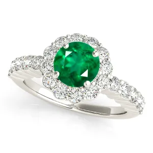 1.15 ct. Genuine Emerald Ring With Halo And Scalloped Diamond Band