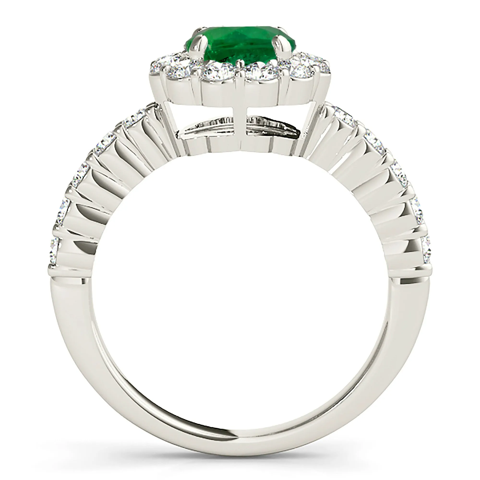 1.15 ct. Genuine Emerald Ring With Halo And Scalloped Diamond Band