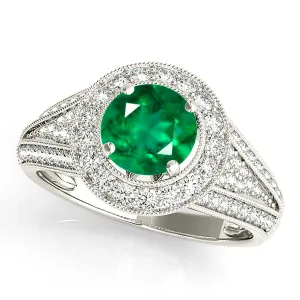1.15 ct. Genuine Emerald Ring With Milgrain Halo and Wide Graduating Diamond Band