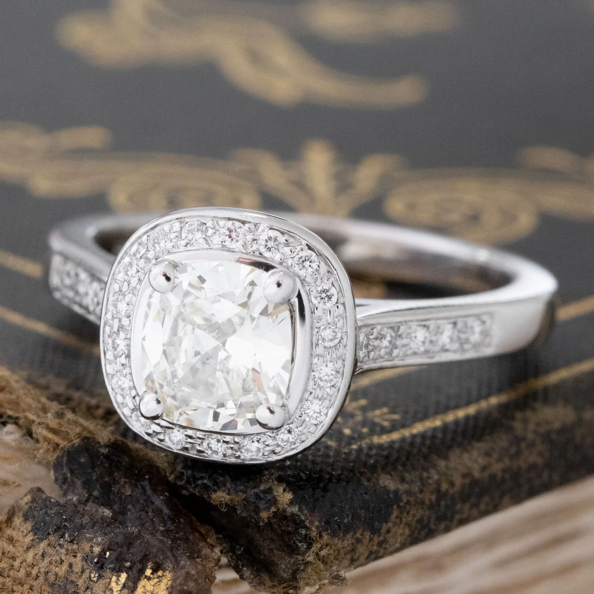 1.22ctw Cushion Cut Diamond Halo Ring