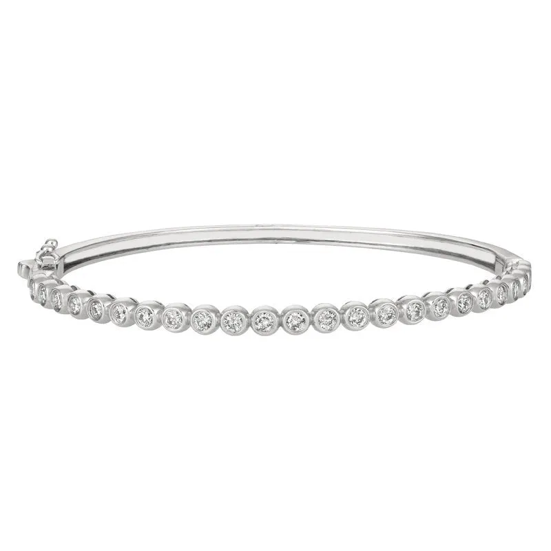 1.25 Carat Natural Diamond Bezel set Bangle Bracelet G-H SI 14K White Gold
