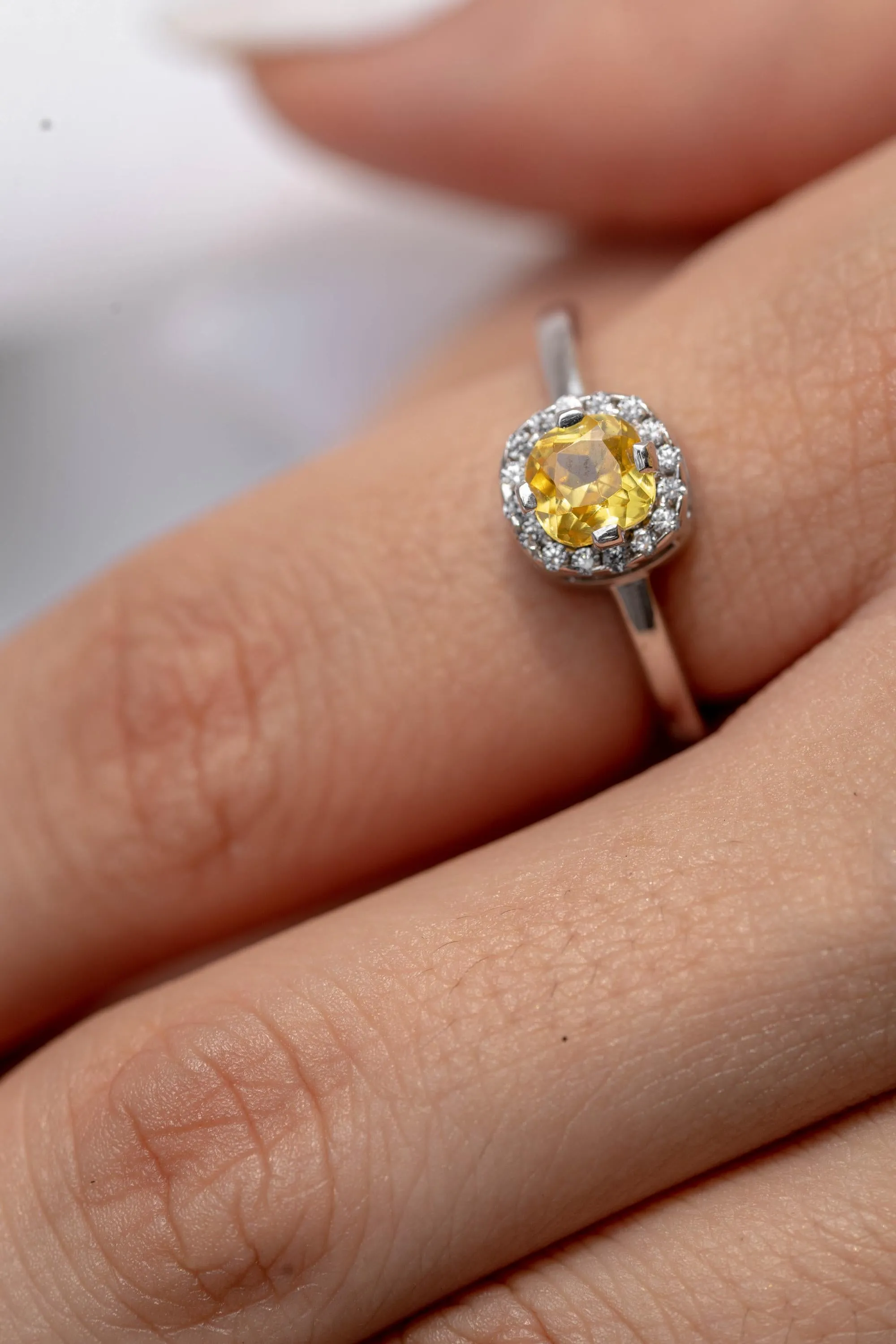 1.25ct Cushion Cut Brilliant Light Yellow Diamond and Round shape Diamond Unique Engagement Ring