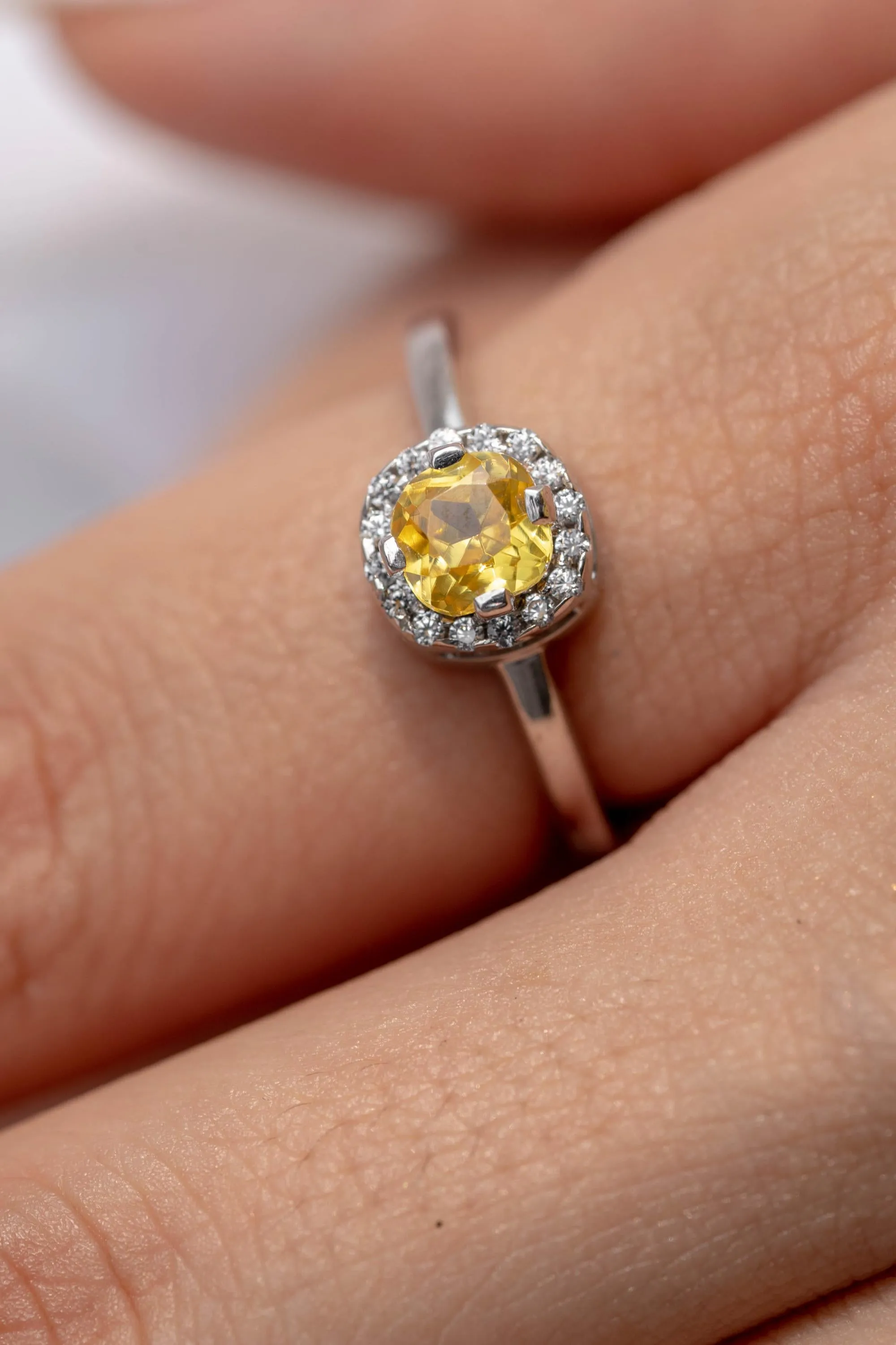 1.25ct Cushion Cut Brilliant Light Yellow Diamond and Round shape Diamond Unique Engagement Ring