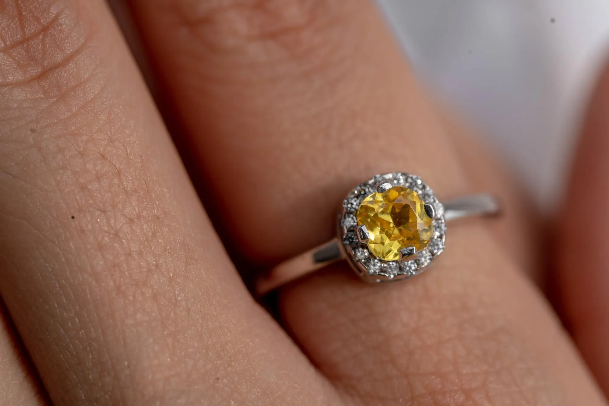 1.25ct Cushion Cut Brilliant Light Yellow Diamond and Round shape Diamond Unique Engagement Ring