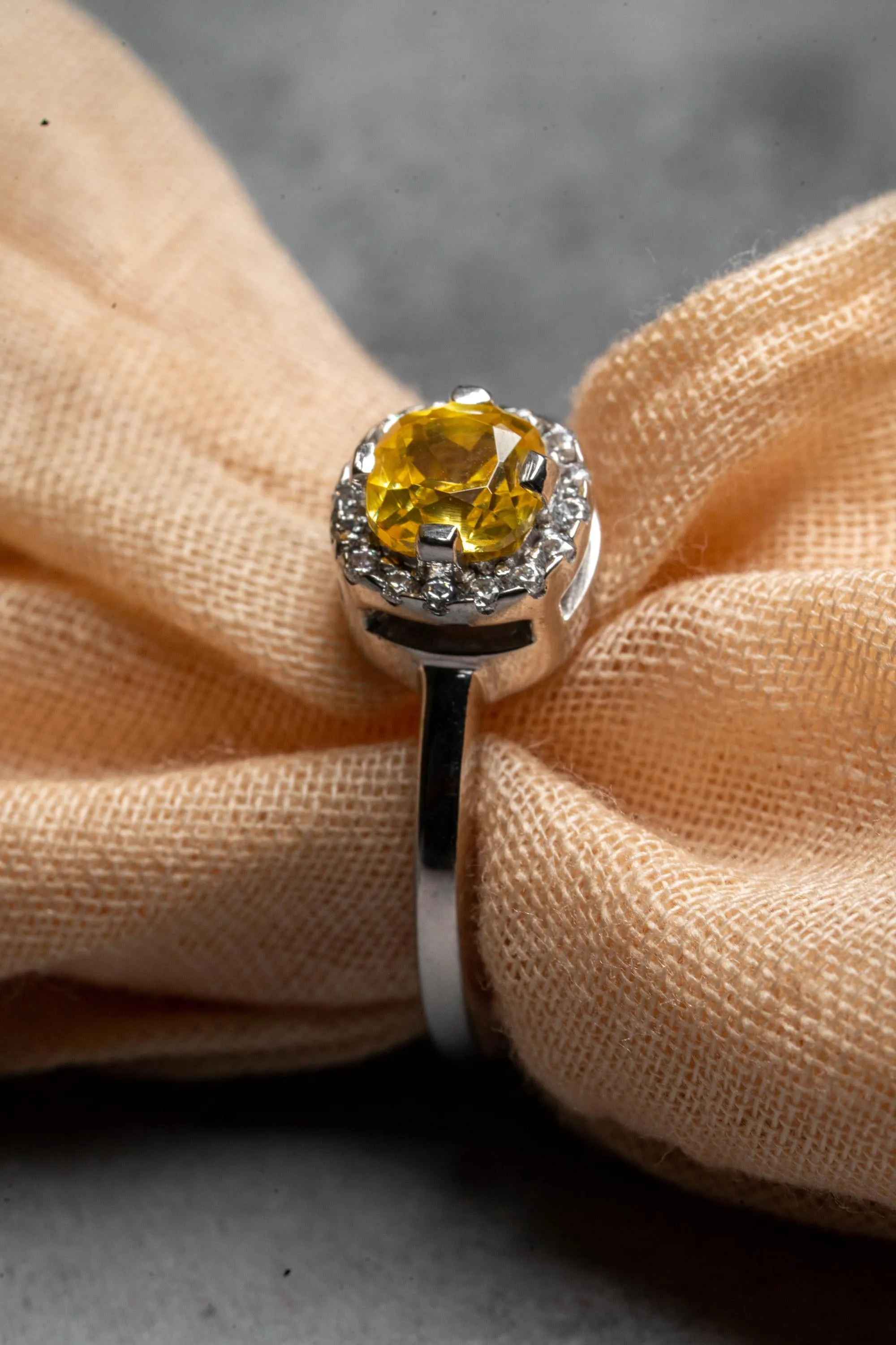 1.25ct Cushion Cut Brilliant Light Yellow Diamond and Round shape Diamond Unique Engagement Ring