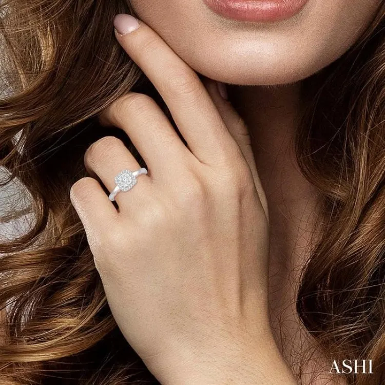 1/3 Ctw Cushion Shape Lovebright Round Cut Diamond Ring in 14K White and Rose Gold