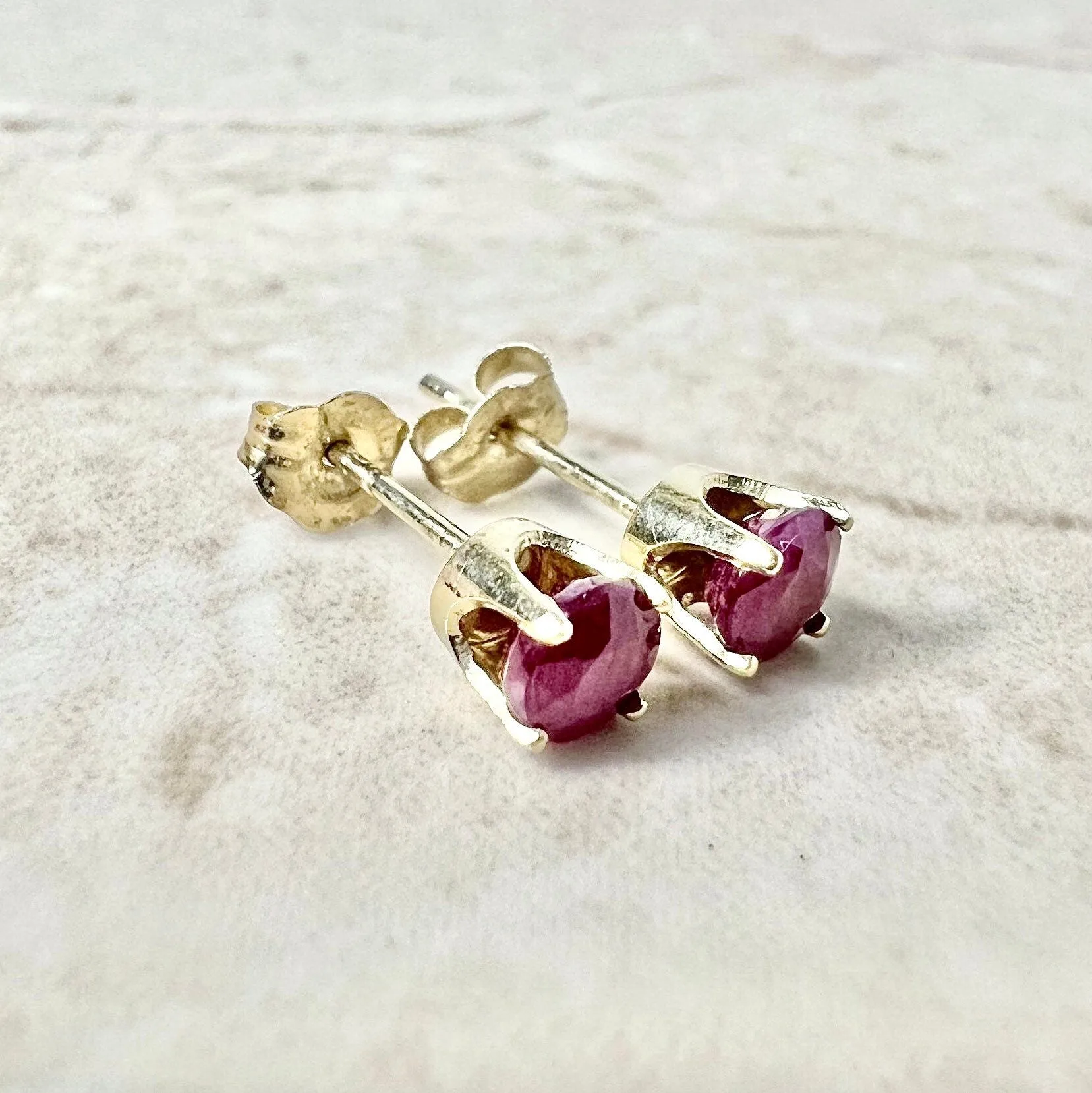 14 Karat Yellow Gold 4 MM Natural Ruby Stud Earrings