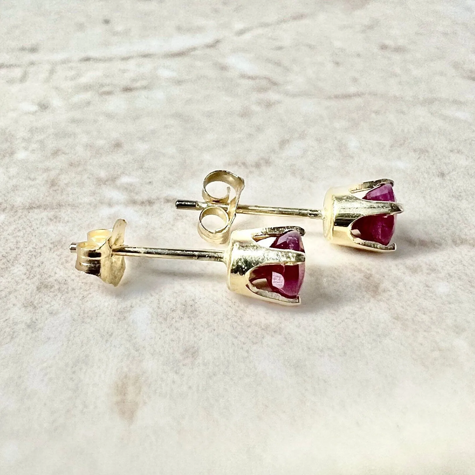 14 Karat Yellow Gold 4 MM Natural Ruby Stud Earrings