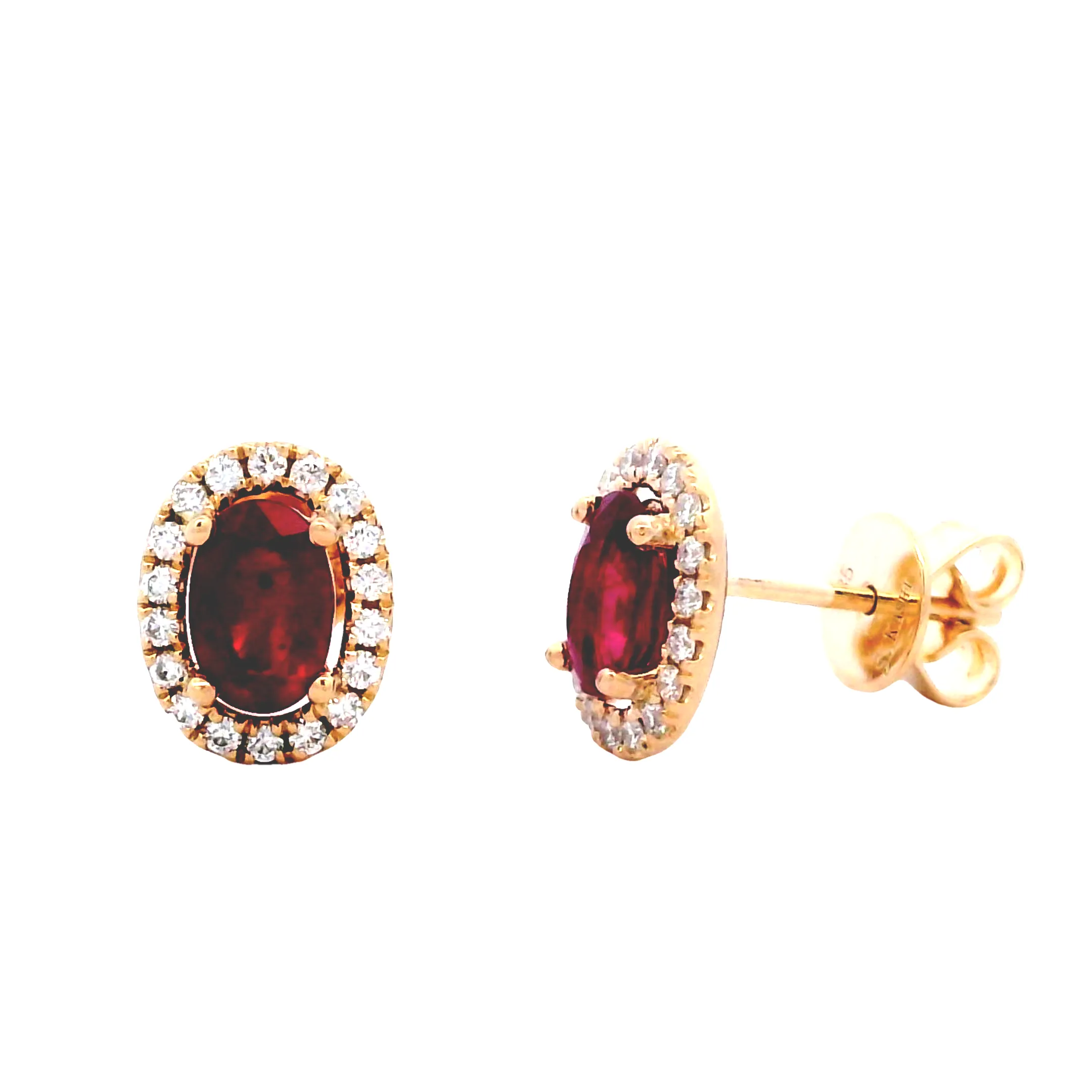 14 Karat Yellow Gold Halo Ruby and Diamond Earrings