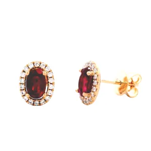 14 Karat Yellow Gold Halo Ruby and Diamond Earrings
