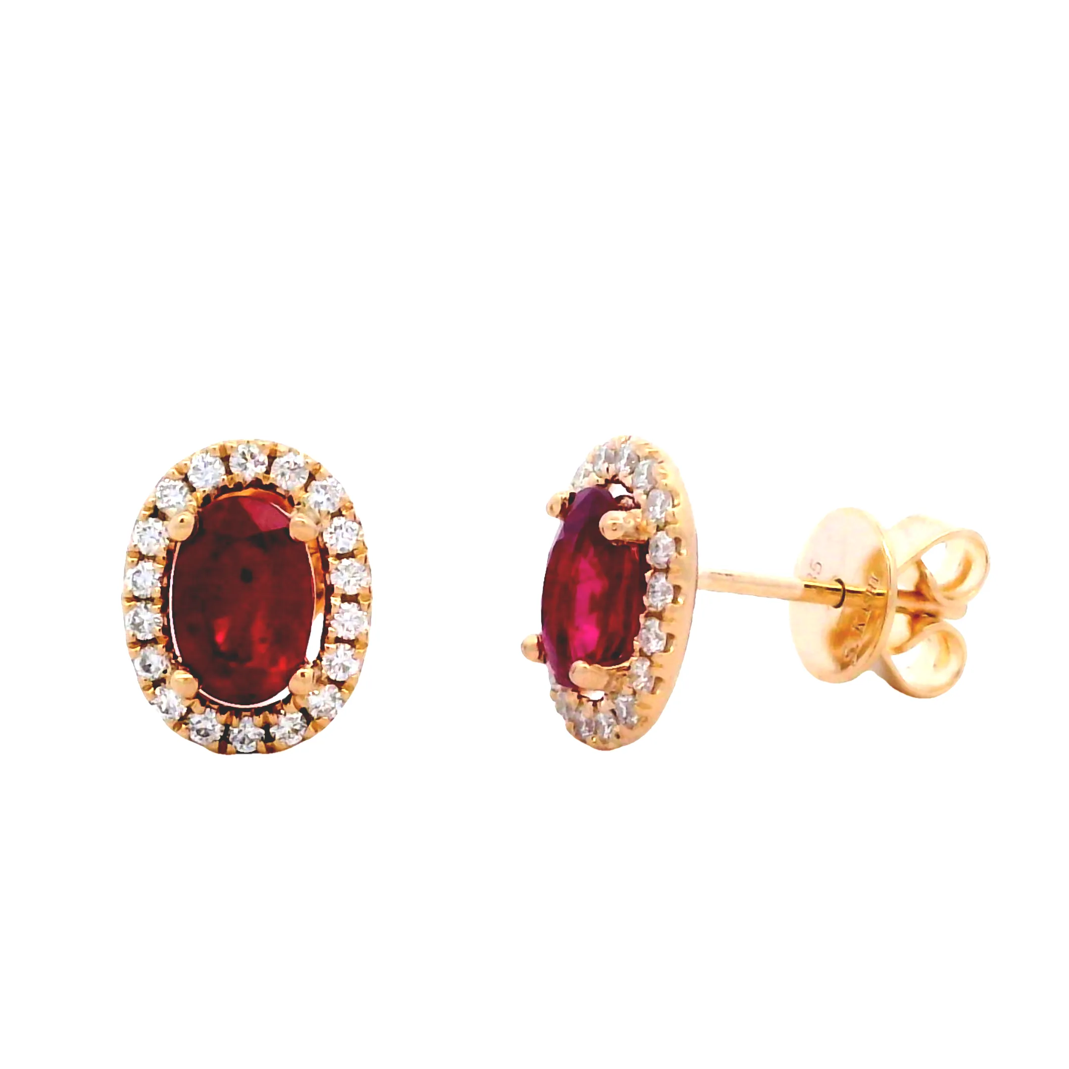 14 Karat Yellow Gold Halo Ruby and Diamond Earrings