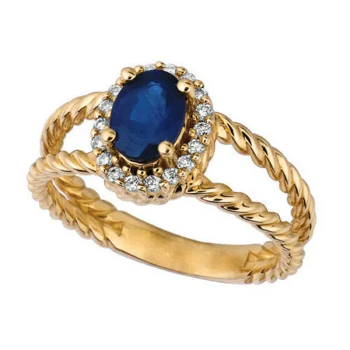 1.40 Carat Natural Sapphire & Diamond Oval Ring 14K Yellow Gold
