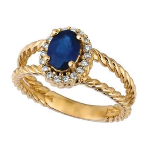 1.40 Carat Natural Sapphire & Diamond Oval Ring 14K Yellow Gold