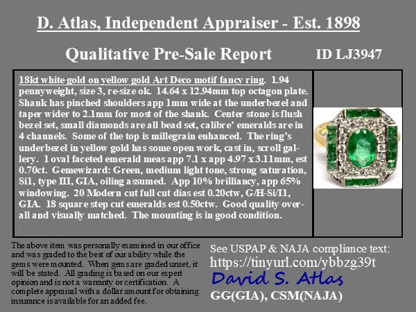 1.40ctw Art Deco Diamond & Emerald Cluster Frame Ring