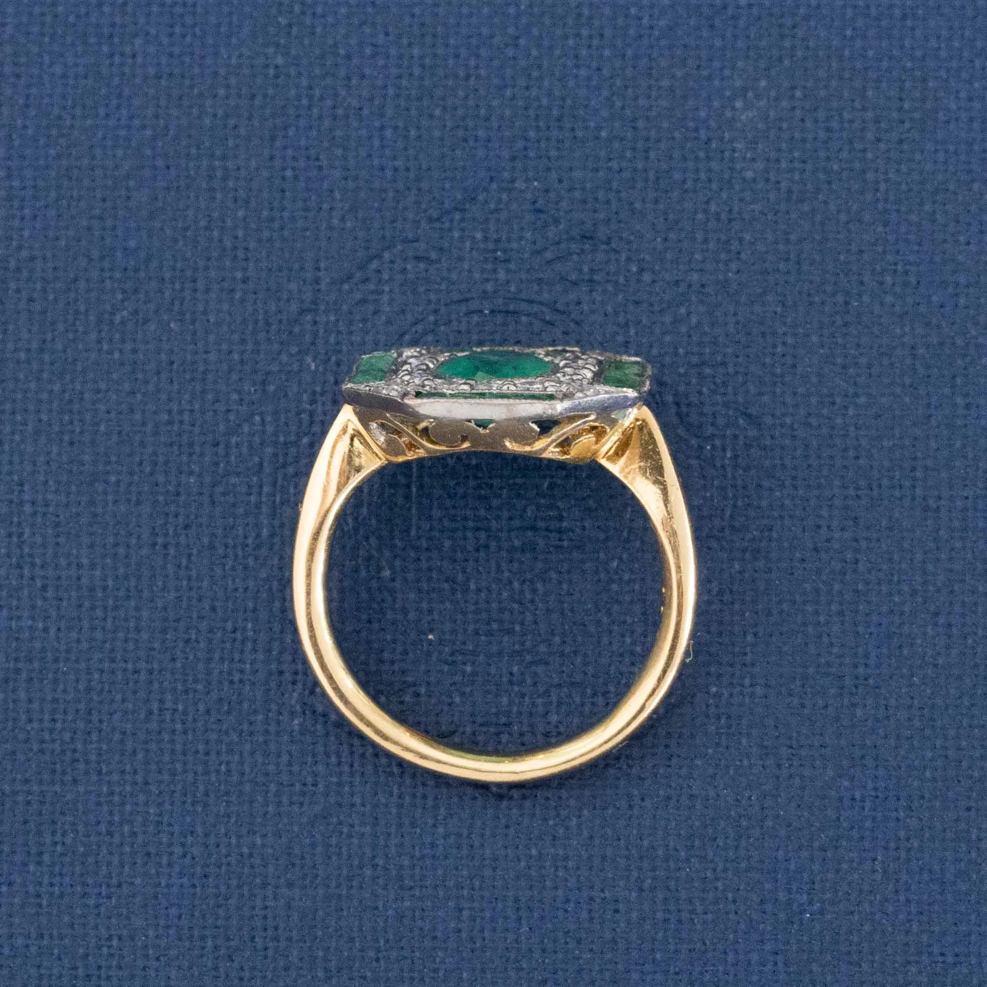 1.40ctw Art Deco Diamond & Emerald Cluster Frame Ring